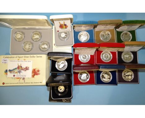 Reserve Bank of New Zealand, a collection of twelve cased silver proof one-dollar coins: 1981 'Royal Visit', 1982 'Takahe', 1