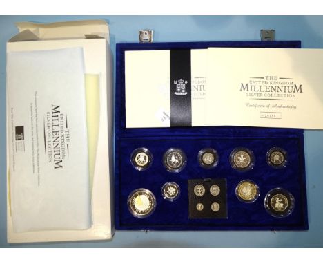 The Royal Mint, 'The United Kingdom Millennium Silver Proof Thirteen Coin Collection', including Maundy set, in fitted case n