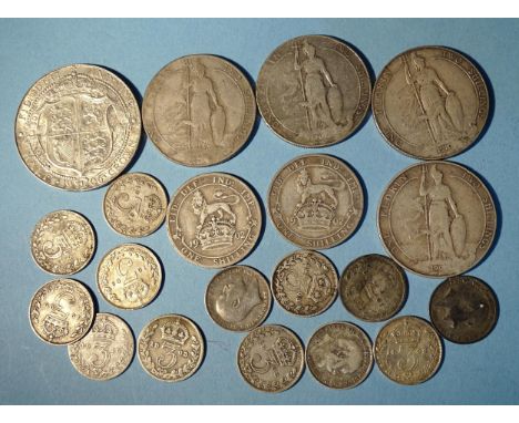 Edward VII (1901-1910), a small collection of silver coinage, comprising 1906 half-crown, florins (x4), shillings (x2) and th