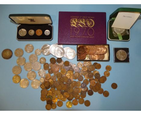 A USA 1900 silver dollar, a Royal Mint silver 1947-1972 Elizabeth II Silver Wedding crown, a 1970 GB &amp; NI proof coinage s