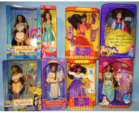 Disney Sindy dolls: seven Mattel figures: Pocahontas (x2), Esmeralda (x2), Snow White, Jasmine and Megara, with one Galoob fi