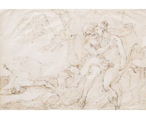 18TH CENTURY ITALIAN SCHOOL INK SKETCH, DIANA  Ink on paper 28cm x 40cmThe print on verso is held withing the frame and is in