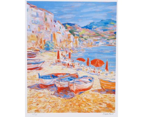 JOHN HOLT (B 1949) BEACH SCENE Y limited edition print, unframed33cm x 26.5cm