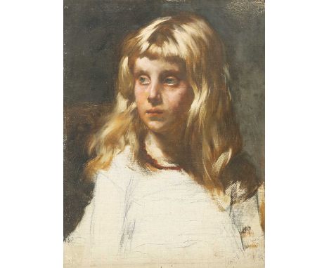 CURT RUGER (GERMAN 1867-1930) PORTRAIT SKETCH OF A GIRL Signed and dated (18)86Oil on canvas laid to board 49cm x 37cmCanvas 