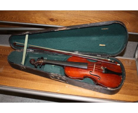 A VINTAGE ONE PIECE BACK VIOLIN BY JOHN G MURDOCH &amp; CO OF LONDON WITH BOW AND HARD CASE