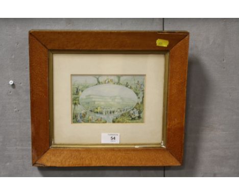 A SMALL VINTAGE PRINT IN SATINWOOD VENEER GILT FRAME