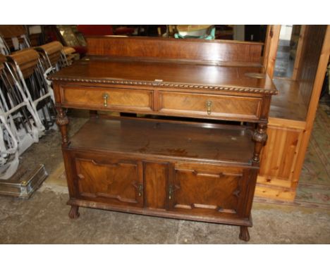 A VICTORIAN WALNUT BUFFET WITH CUPBOARDS BELOW W-122 CM
