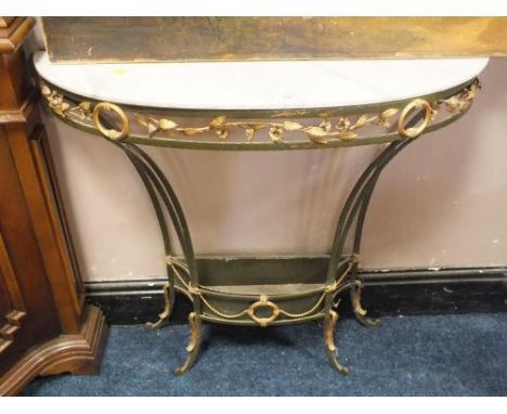 A MARBLE TOPPED DEMI-LUNE CONSOLE TABLE W-87 CM