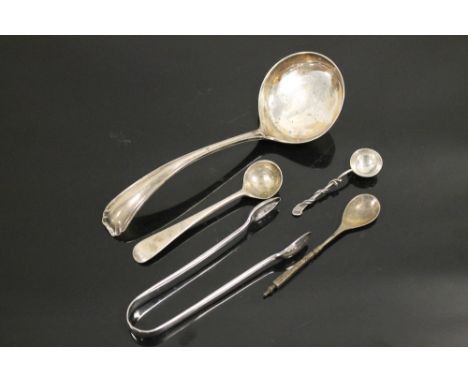 A BAG OF HALLMARKED SILVER ETC TO INCLUDE A LADLE ETC