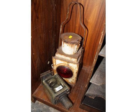 A VINTAGE RAILWAY LAMP TOGETHER WITH A COACH LAMP A/F
