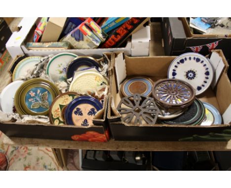 TWO SMALL TRAYS OF ANTIQUE AND VINTAGE TEAPOT STANDS 