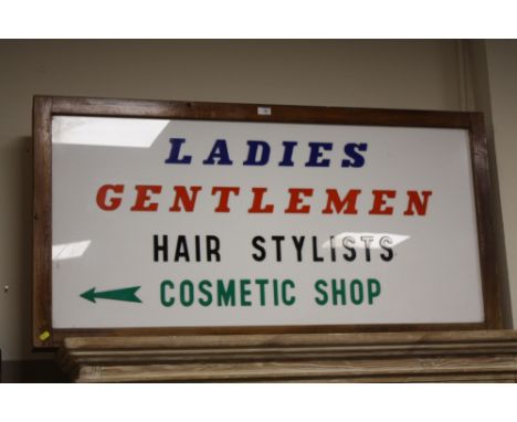A LARGE VINTAGE LADIES / GENTS HAIR STYLISTS ILLUMINATED SHOP SIGN