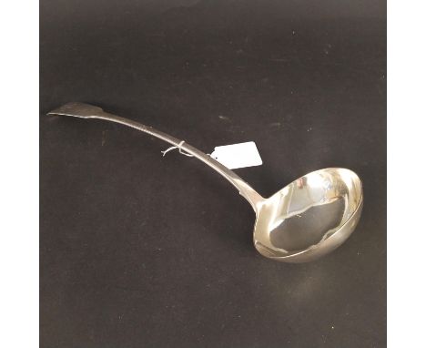 A Georgian silver ladle, London 1824, makers mark JB, with engraved monogram, approx 12" long, approx 180g