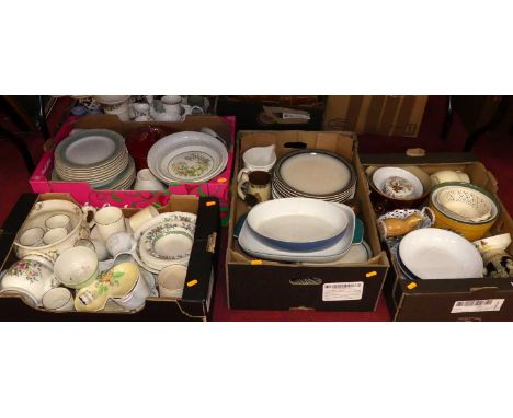 A large collection of ceramics to include Wedgwood Aztec pattern table wares and a creamware table basket (4 boxes)