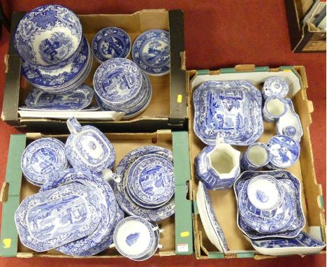 A large collection of transfer decorated wares, to include Spode Italian and Willow patterns (three boxes)Overall condition i