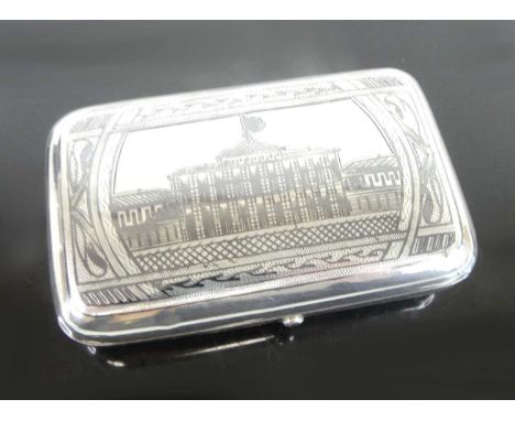A late 19th century Russian silver pocket cigarette case / snuff box, of rounded rectangular form, the spring loaded hinged l