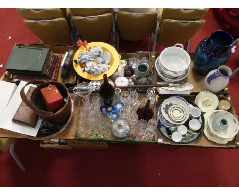 A large collection of ceramics and glassware to include a Poole Pottery Calypso iridescent turquoise lustre vase, various cut