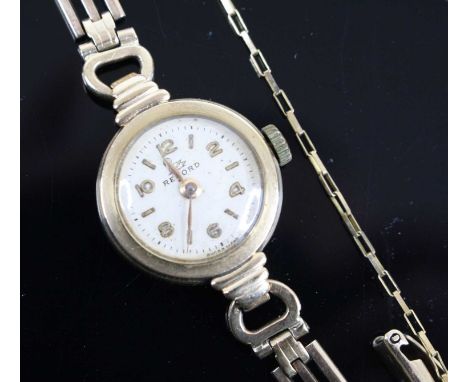 A lady's Record 9ct gold cased manual wind wristwatch, on 9ct gold gatelink bracelet with hinged deployment clasp, gross weig