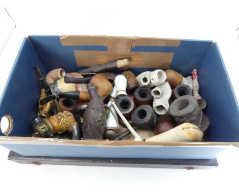 A collection of assorted smoking pipes and pipe bowls, to include Meerschaum examples; together with various 19th century and