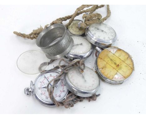 A mid-20th century military issue nickel cased open face stop watch, the circular dial with Arabic numerals, subsidiary secon