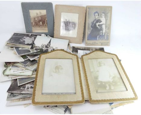 A collection of early 20th century and later postcards, being French carte de visite, English topographical and portrait exam