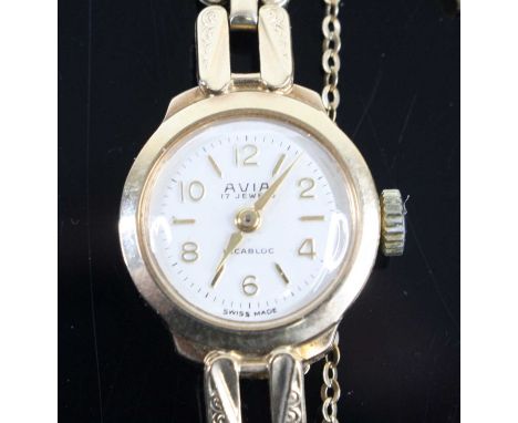 A lady's Avia 9ct gold cased bracelet watch, with Incabloc manual wind movement, the bracelet with hinged deployment clasp an