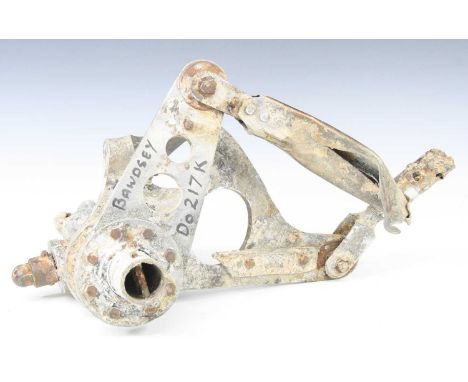 A large aluminium control section from a German Dornier Do 217 K bomber, hand written in black marker Bawdsey Do 217 K.