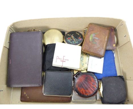 A lady's Paul Flato green cloth covered and gilt powder compact with matching lipstick holder, in original card outer box, to