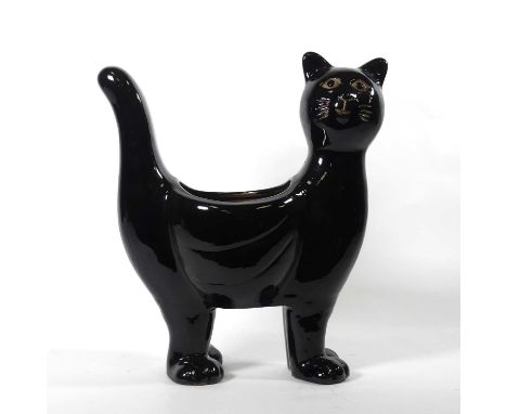 A black glazed pottery planter in the form of a cat, h.39cmA couple of tiny chips to one paw.Otherwise no further damage, cra