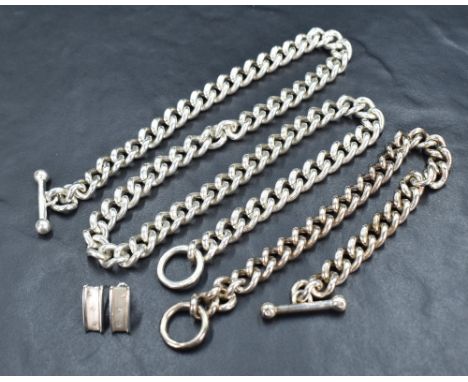 Three pieces of Hot Diamonds silver and diamond jewellery including heavy curb chain and matching bracelet, both having diamo