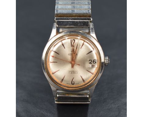 A gent's vintage wrist watch by Roamer no: 305467 having Arabic numeral and baton dial with date aperture to silvered face in