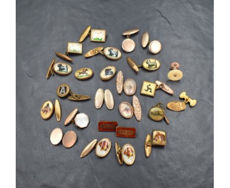 A selection of gent's vintage cufflinks including several having Canine motif decoration