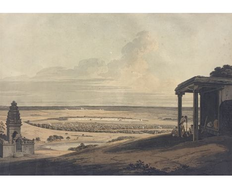 By and after Thomas Daniell R A (British 1749-1840) and William Daniell (British 1769-1837): 'Ousoor in the Mysore', aquatint