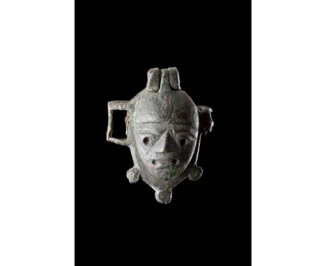 AN ANCIENT BRONZE CELTIC PADLOCK  NORTHERN EUROPEAN CELTIC, 1ST TO 2ND CENTURY AD  Bronze and iron 3.5cm high, 3cm wide, 2.5c
