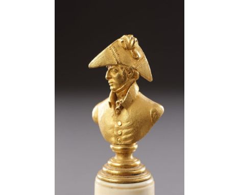 A MINIATURE REGENCY ORMOLU BRONZE BUST OF THE DUKE OF WELLINGTON (1769 - 1852)  EARLY 19TH CENTURY  bust 4.5cm high