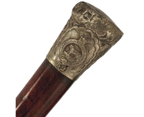 A BUGLE MAJOR'S BATON TO THE 52ND OXFORDSHIRE LIGHT INFANTRY, 78cm over all length, the wooden body with embossed white metal
