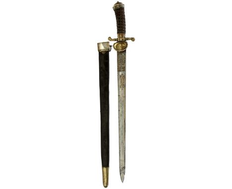 A FINE GEORGIAN HUNTING HANGER, 50.5cm heavy section double fullered blade etched with crowned Royal arms and crowned GR cyph