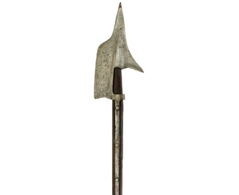 A SWISS SEMPACH HALBERD, 20cm face with rounded top and down-turned bottom, opposing down-turned fluke, reinforced or armour 