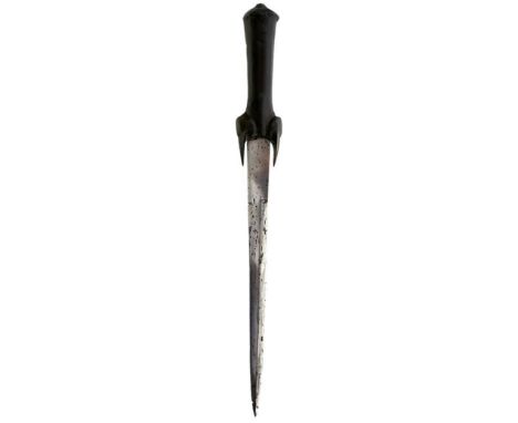 A 15TH CENTURY BALLOCK DAGGER, 24cm flattened diamond section clipped back blade with reinforced wedge forte, characteristic 