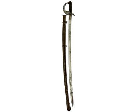 AN 1821 PATTERN HEAVY CAVALRY OFFICER'S SWORD, 97cm slightly curved blade numbered 340 on back edge, etched in panels to eith