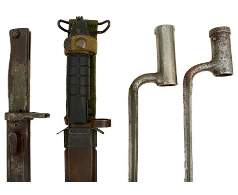 A GERMAN ERSATZ BAYONET, with scabbard, an AG3 bayonet with scabbard, an Austrian Model 1799 socket bayonet and a Bavarian Mo