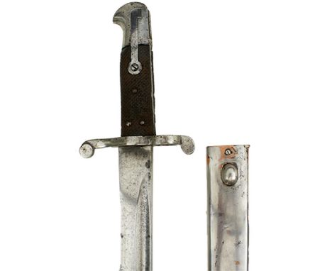 AN 1858 PATTERN ENFIELD ARTILLERY BAYONET, 58cm recurved fullered blade stamped PDL at the forte, regulation hilt with cheque