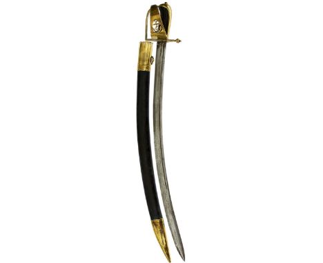 AN EARLY 19TH CENTURY FRENCH NAVAL OFFICER'S HANGER OR SWORD, 66.5cm curved fullered blade struck with a maker's mark, regula