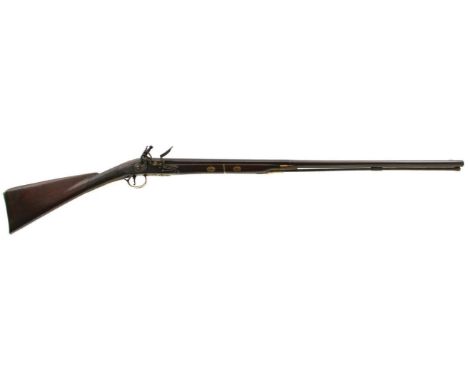 A 13-BORE FLINTLOCK SPORTING GUN BY J COLLINS, 35inch sighted two-stage barrel with gold lined touch hole, border and foliate