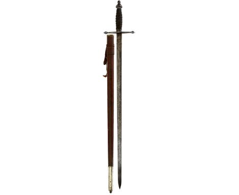 A GEORGE V SCOTTISH OFFICER'S CROSS-BAR BROADSWORD TO THE BLACKWATCH OR GORDON HIGHLANDERS, 84cm double fullered blade by San