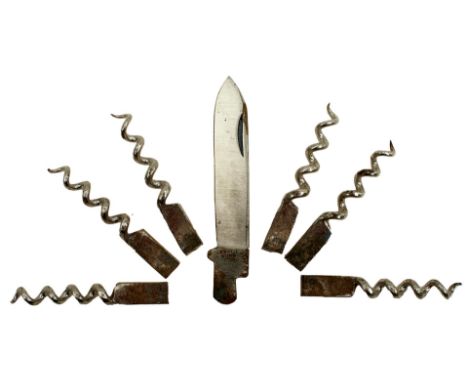 A QUANTITY OF NOWILL &amp; SON POCKET KNIFE CORKSCREW BLADES, approximately 25, a single spare blade, Scandinavian, scabbard 