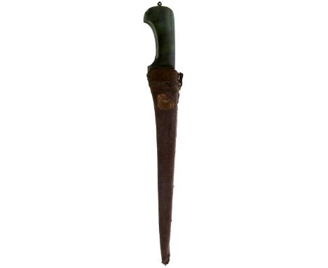 A LATE 18TH OR EARLY 19TH CENTURY INDIAN PESH KABZ OR DAGGER, 27cm T-section section slightly curved single edge blade, chara
