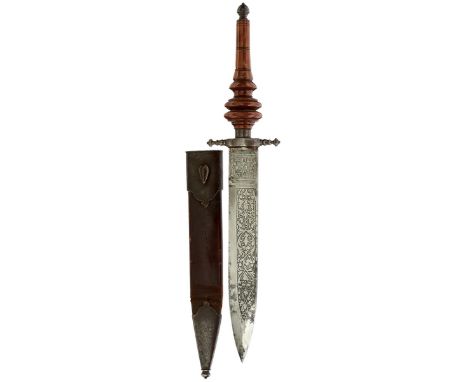 A LATE 19TH CENTURY SPANISH SOCKET BAYONET, 24cm blade etched with scrolling foliage, ANO DE 1884 and FABRICA DE TOLEDO, char