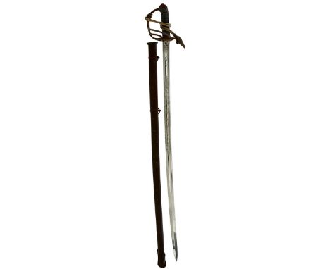 AN 1821 PATTERN LIGHT CAVALRY OFFICER'S SWORD, 90cm clean bright blade by HAMBURGER etched with scrolling foliage and crowned