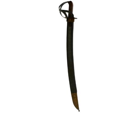 A DUTCH KLEWANG OR MACHETE, 62.5cm curved fullered blade with clipped back point, pierced sheet steel hilt, riveted two-piece